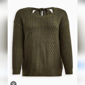 TORRID | Drop Shoulder Cable Heart Tie Back Sweater Olive SZ 3X